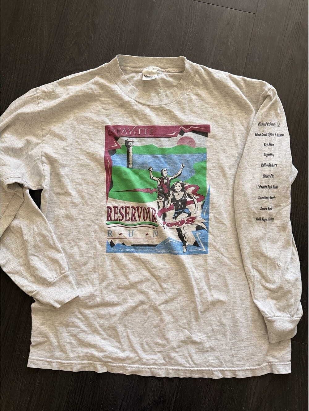 Vintage 1998 Lafayette Reservoir Run Murina Tee Made in USA Men's XL